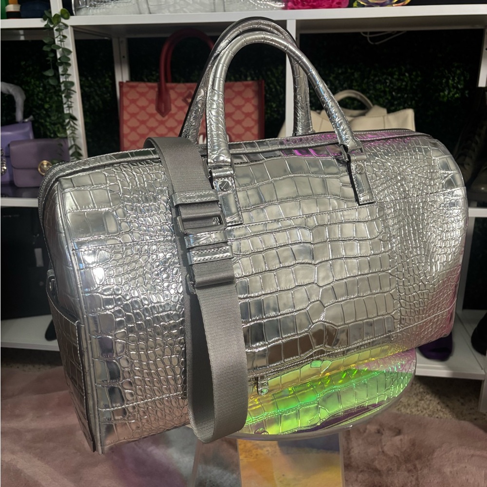 Michael Kors Silver Crocodile Embossed Duffel Bag NWT - Picture 6 of 16